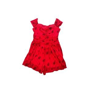 Retro Kimchi Blue Romantic Red Sheer Lined Tank Romper w.Black Detail - Size L